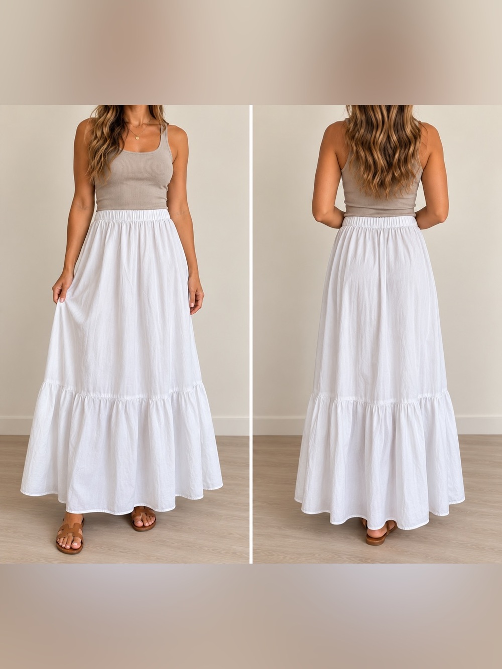 Abercrombie & Fitch White Tiered Maxi Skirt Elastic Waist Small - 36” length